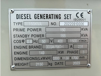 신규 발전기 세트 Doosan P086TI-1 - 165 kVA Generator - DPX-19851 : 사진 4