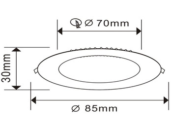 건설장비 Unused LED Panel Recessed 5W - LED SMD - Round - 6500K (daylight) - 400 Lumens - AC220-240V - IP20 - Lifetime: 30,000 hours -Driver included - Dimensions: 85mm x 20mm - Mounting diameter: 70mm - Beam : 사진 3